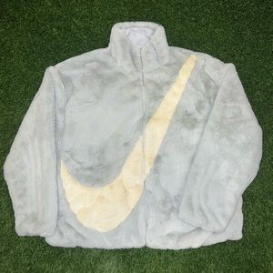 Nike Sportswear Womens Plush Faux Fur Swoosh Full Zip Jacket